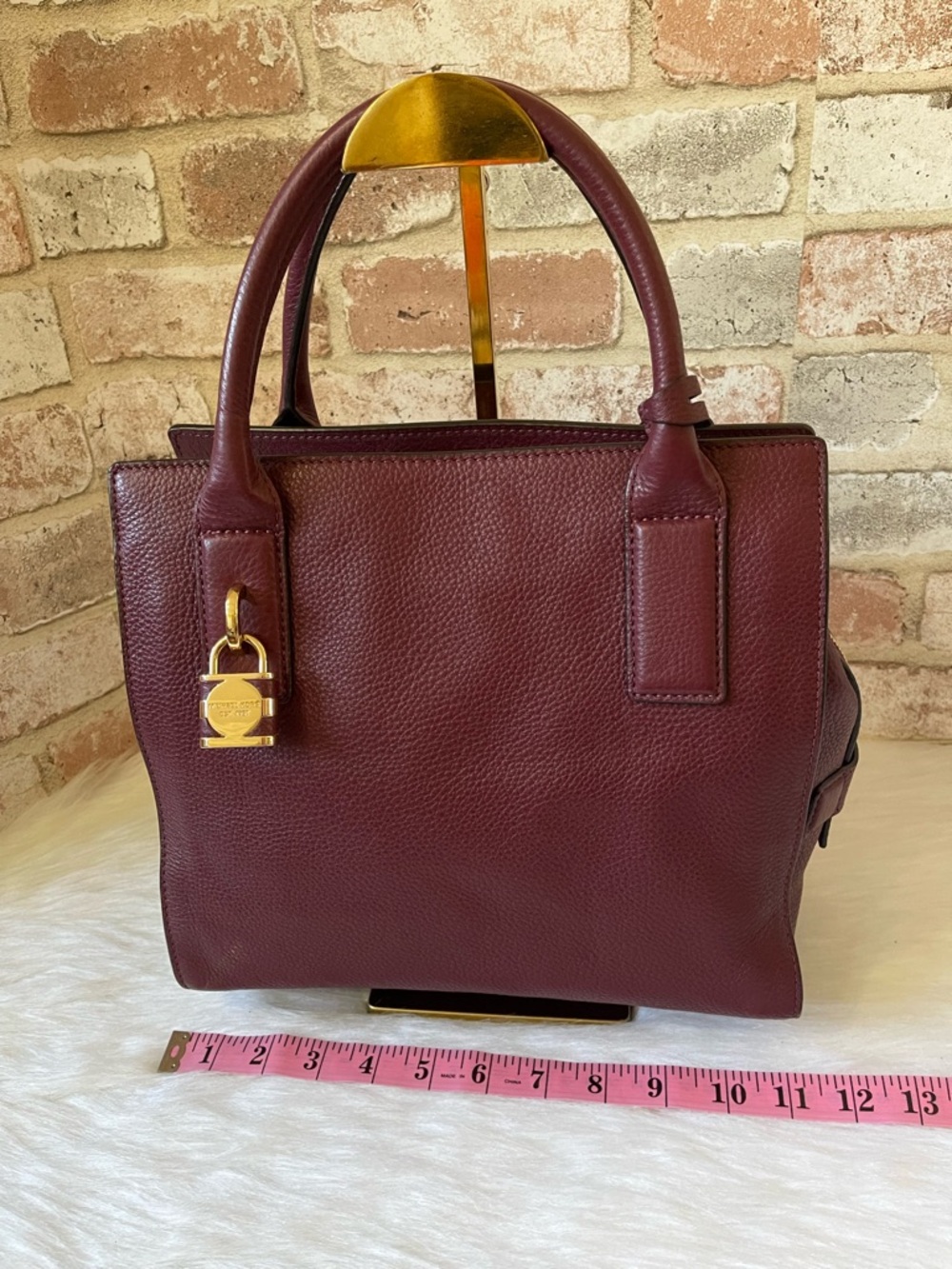Michael Kors Burgundy Leather Satchel with Gold Hardware - Picture 10 of 13